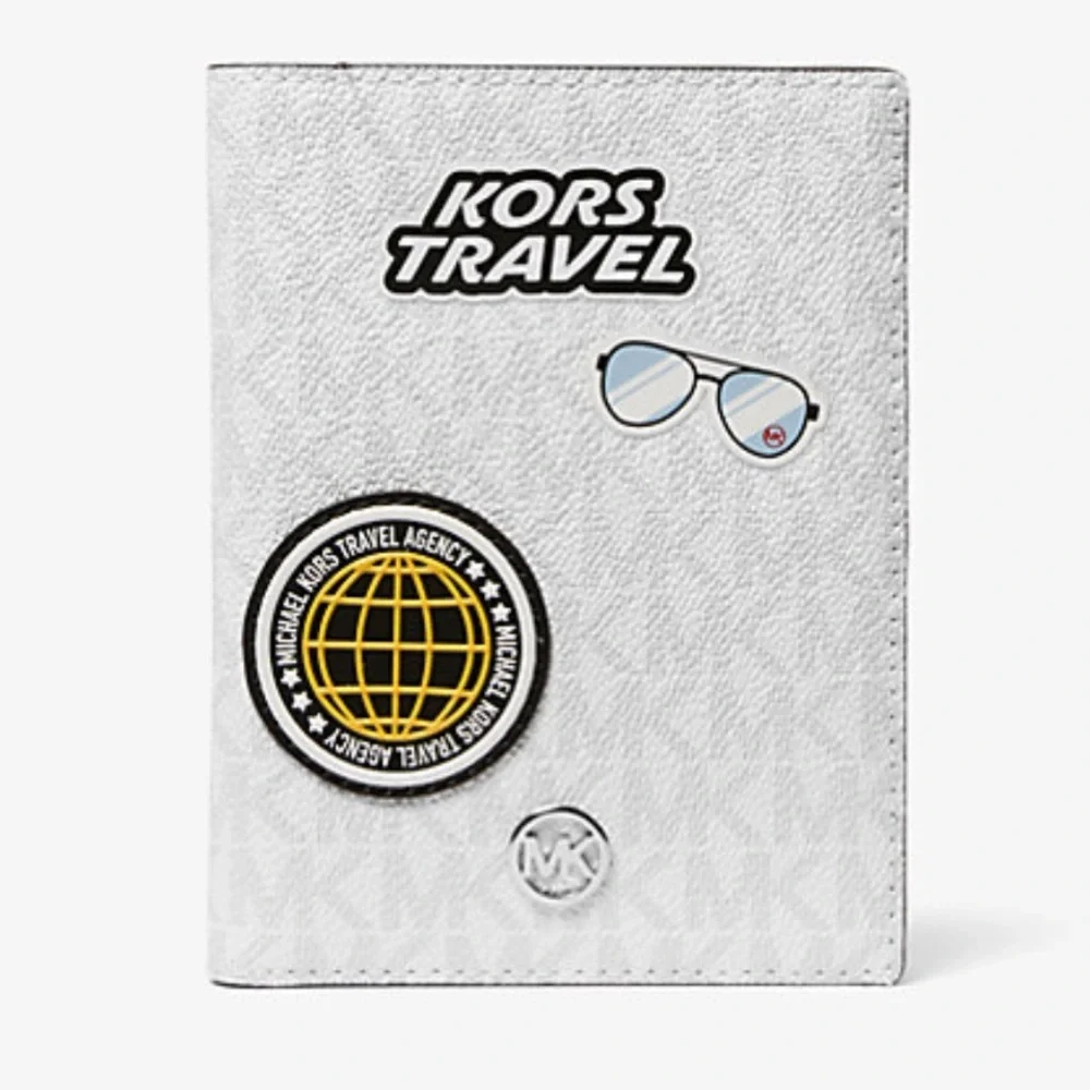 Michael Kors Jet Set Travel Md Embellished Signature Logo Passport Case Optic Wh